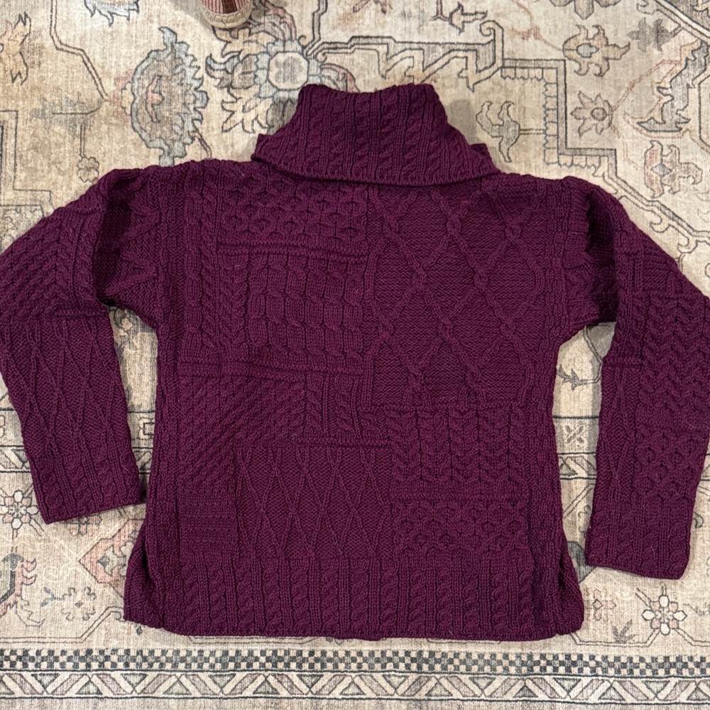 Aran Crafts Medium Women's Heathered Raspberry Knit Sweater - Picture 3 of 4